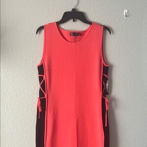 New York & Company Pink & Black Sheath Dress Sleeveless Crew Neck